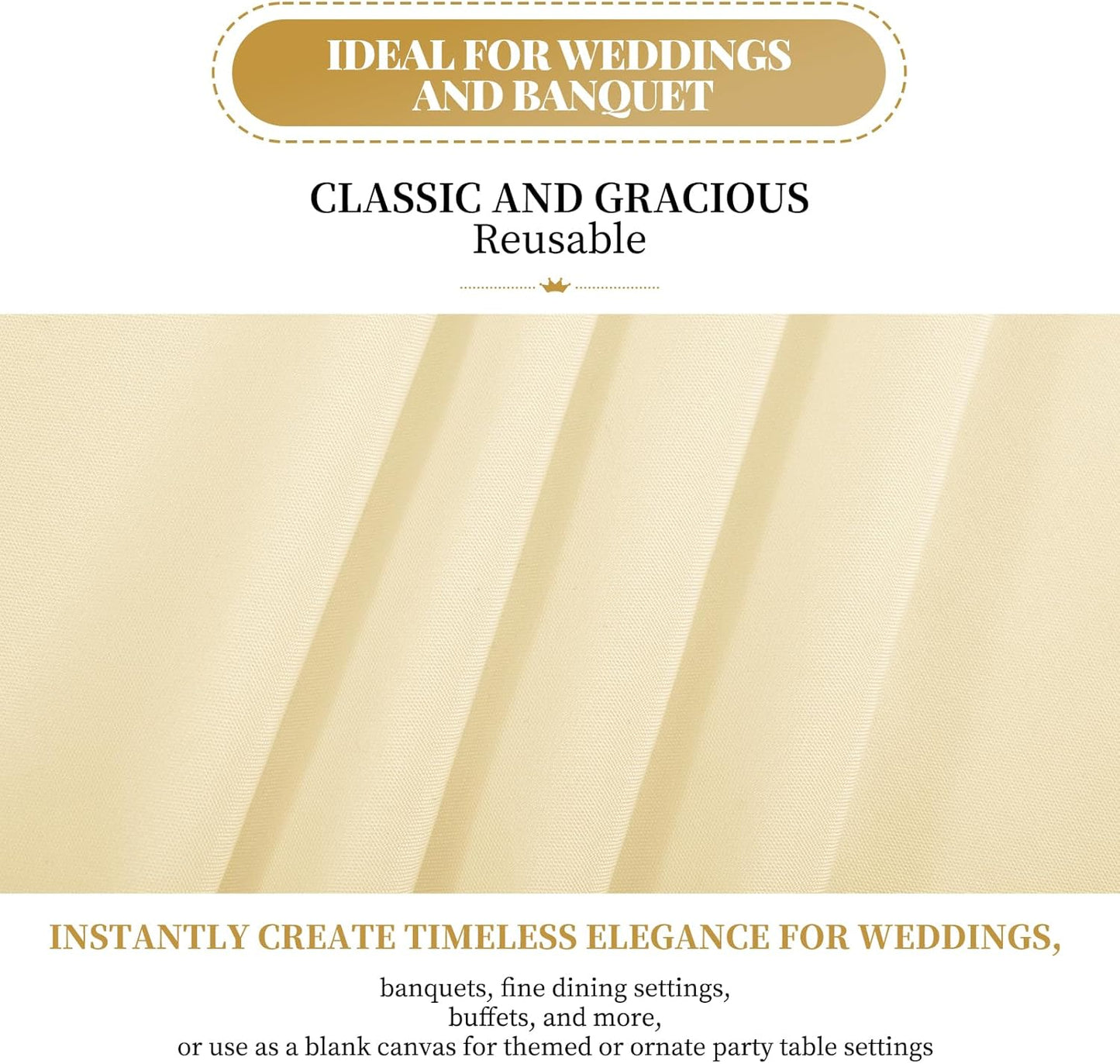 12 Packs 90 x 132 Inch Tablecloth, Beige Polyester Table Cloth for 6ft Rectangle Tables, Washable Fabric TableCover for Wedding Banquets Parties Buffet Dining Table