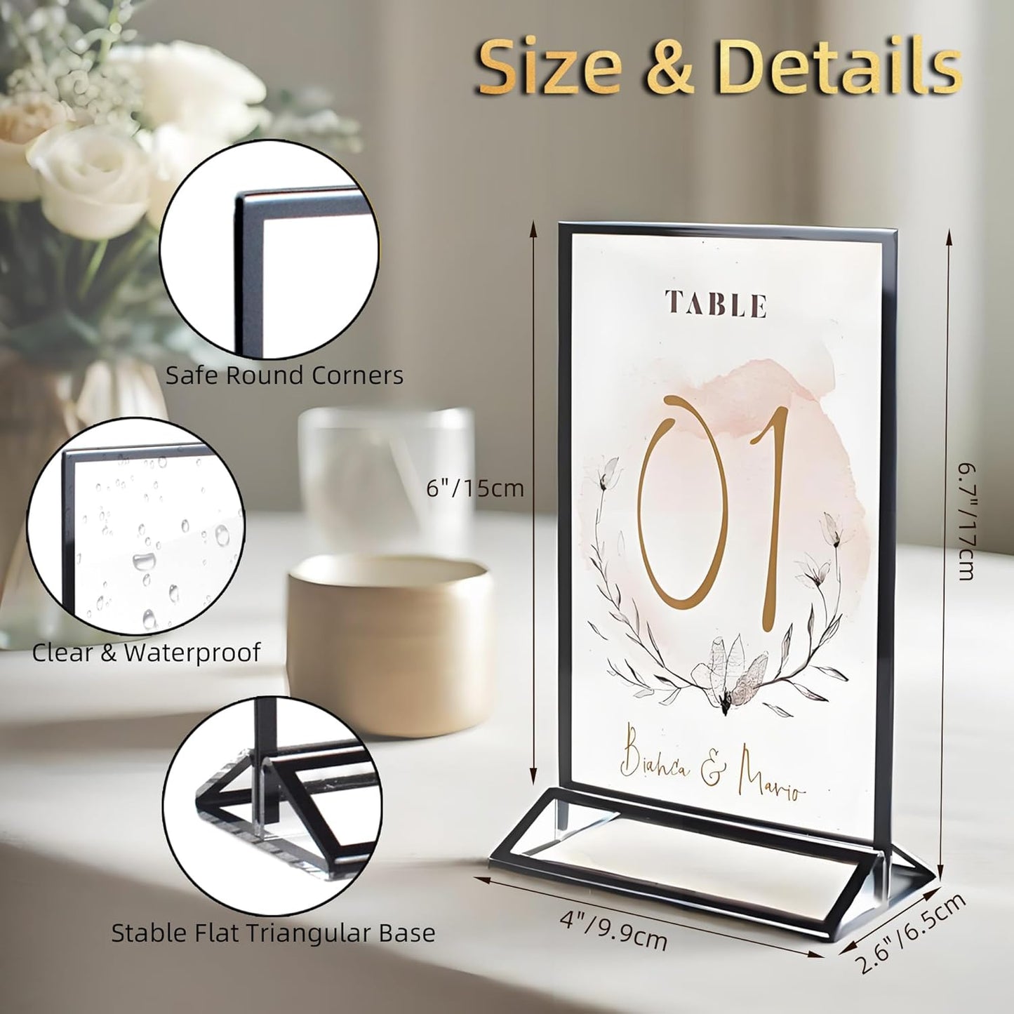 4x6 Picture Frames Acrylic Sign Holder 6 Pack Menu Stands, Double-sided Picture Stands for Wedding Table Numbers Holders, Table Top Display Wedding Sign Stand Vertical Flyer Holder, Black
