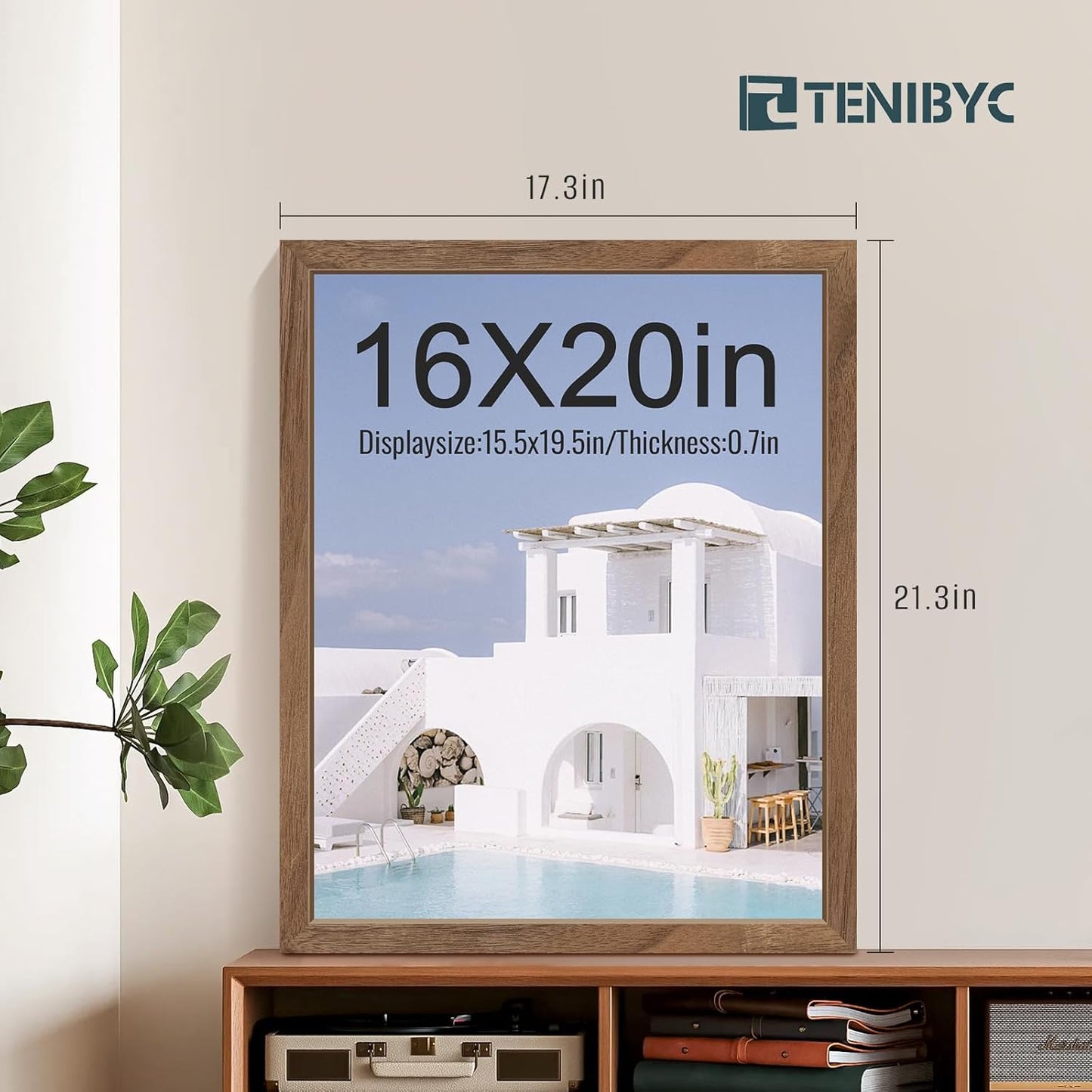 16x20 Frame 4 Pack - Brown, Natural Walnut Wood Picture Frame, HD Tempered Glass, Display 16x20 or 20x16 photos or posters, Wall Hanging