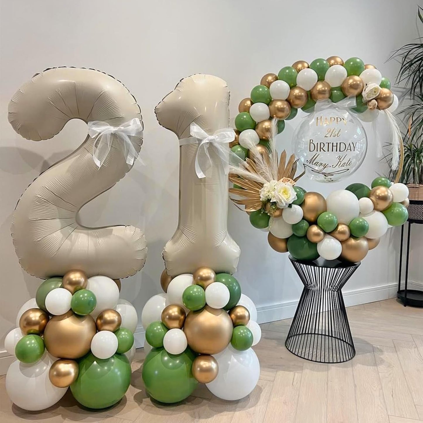 Beige 21st Birthday Balloons Number 21, 40 Inch Large Foil 1 & 2 Numbers Balloons for 21 Year Old Boys Girls, Cream Giant Helium Balloon for Women Men 21st 12th Birthday Anniversary Party Decorations