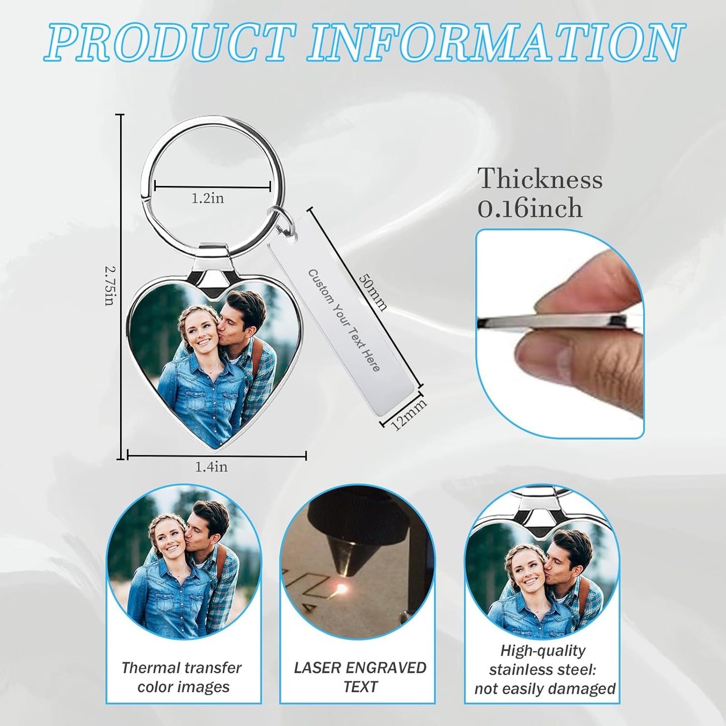 Custom Keychain with Picture Double-sided Personalized Photo Text Keychain, Gift for Anniversary Birthday Christmas