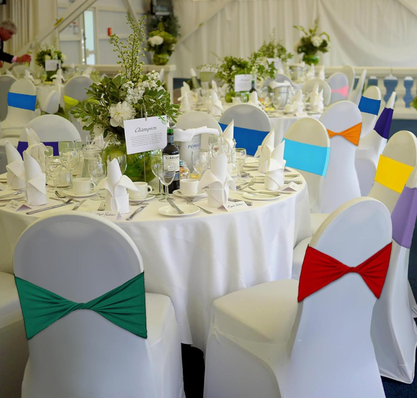 VDS Pack of 125 PCS | Mocha | Spandex Chair Sashes Bows Without Buckle | Stretch Elastic Banquet Universal Folding Chair Band Tie with for Wedding Party Conference Celebration Event Decoration