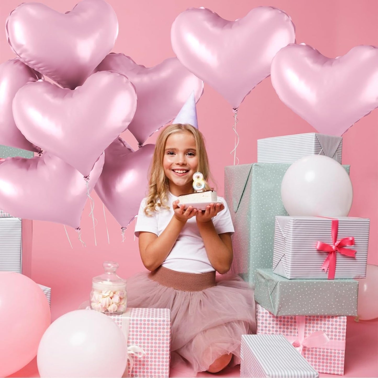 24 Inch Pink Heart Balloons, Heart Shaped Foil Balloons, Light Pink Helium Balloon for Girls Women Baby Bridal Shower Anniversary Wedding Valentines Day Gender Reveal Birthday Party Decorations