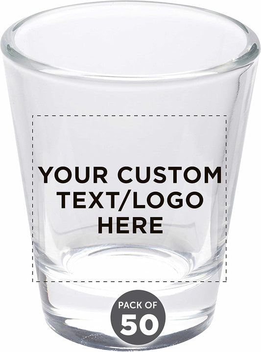 Custom Shot Glasses 1.75 oz. Set of 50, Personalized Bulk Pack - Great for Wedding Favors, Bachelorette Party Decorations, Party Fovors, Color Bottom - Clear