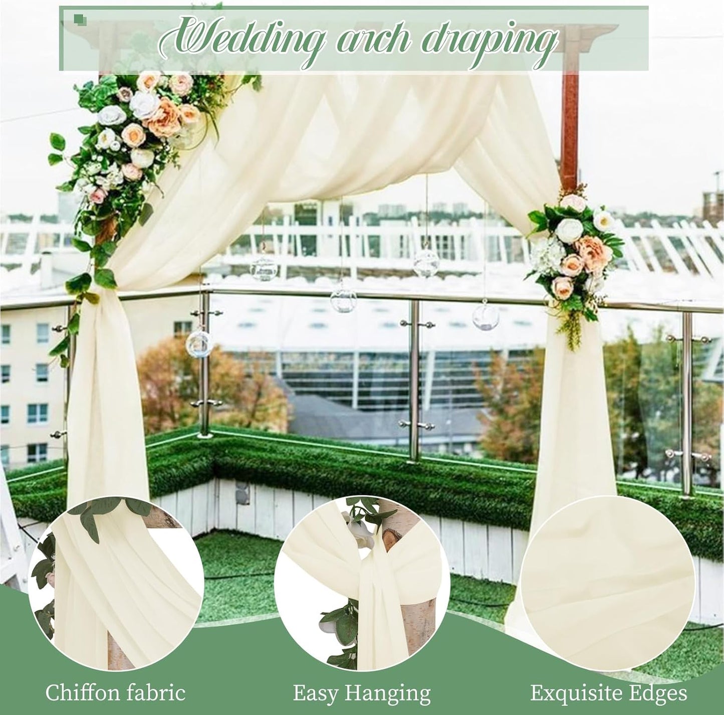 Ivory Sheer Chiffon Wedding Arch Draping Fabric, 1 Panel 28" x 20ft, Perfect for Wedding Ceremony & Reception Decoration