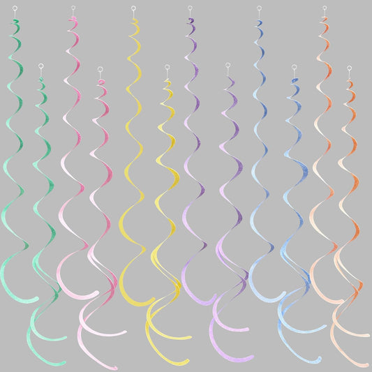 36 Pcs Pastel Hanging Swirl Decorations Pastel Color Felt Swirl Streamer Spiral Ceiling Decorations Garland for Macaron Colorful Birthday Wedding Baby Shower Easter Party Supplies