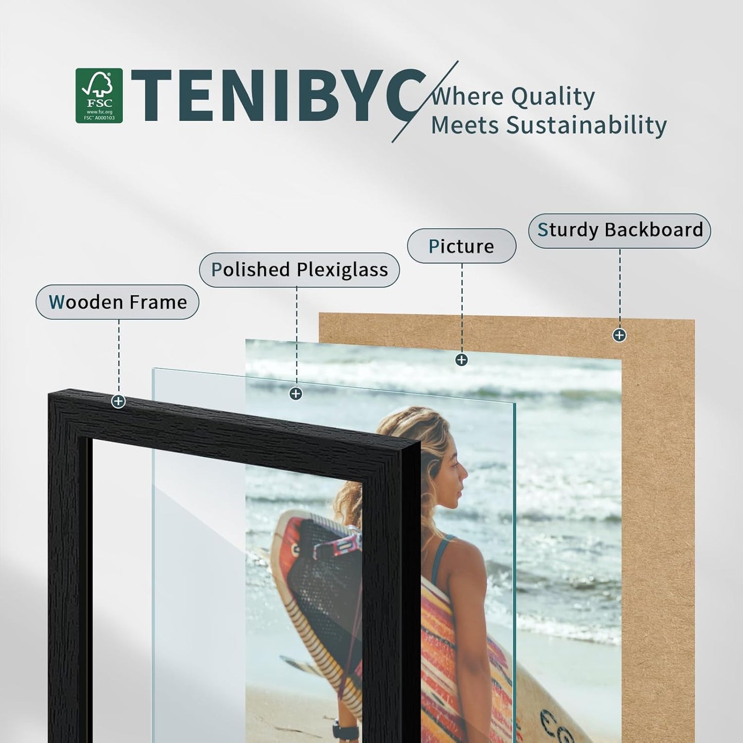 18x24 Poster Frame 3 Pack - Black Woodgrain, Solid Wood Gallery Picture Frame - Wall Hanging