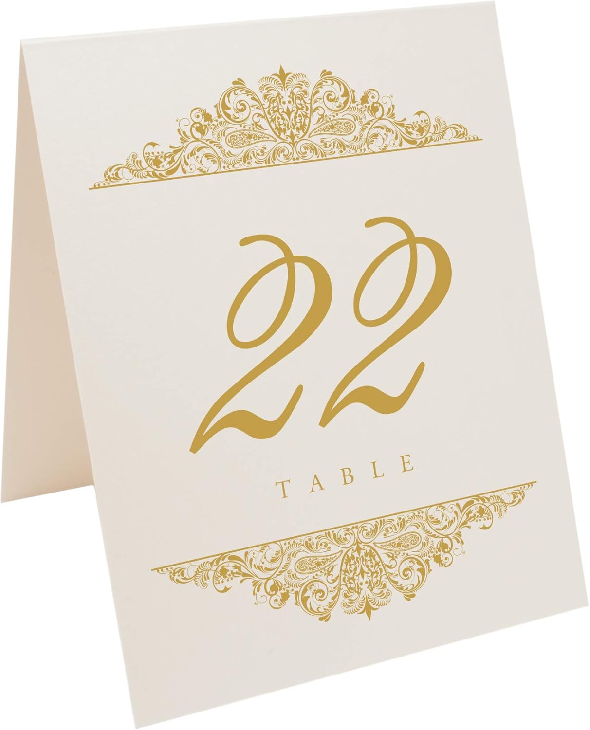 Paisley Wedding Table Numbers (Select Color/Quantity), Champagne, Gold, 1-80, Double Sided, Tent or Use in a Stand, Great for Parties & Restaurants - Made in the USA