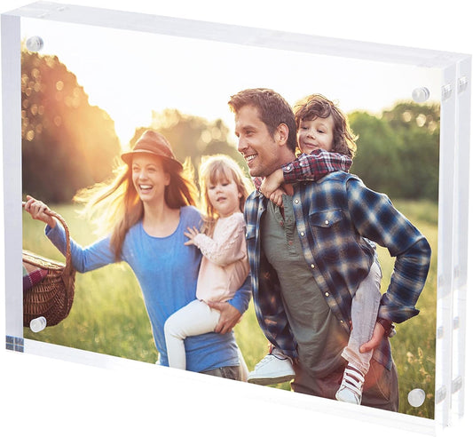 SimbaLux Magnetic Acrylic Picture Photo Frame 6x8 inches with UV Protection (1 Pack) Clear Glass Like, Double Sided Frameless Desktop Floating Display, Free Standing, Easy to Change