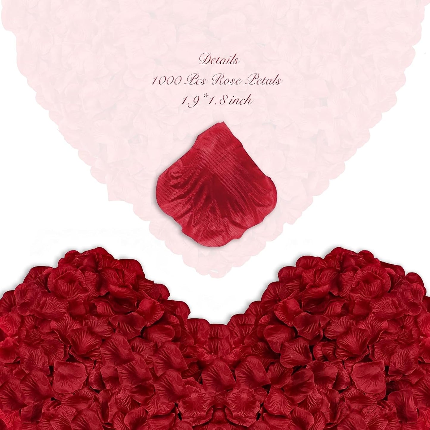 1000Pieces Rose Petals, Artificial Flower Petals Fake Rose Petals for Romantic Night,Wedding,Proposal Anniversary Flower Decorations(Dark Red)