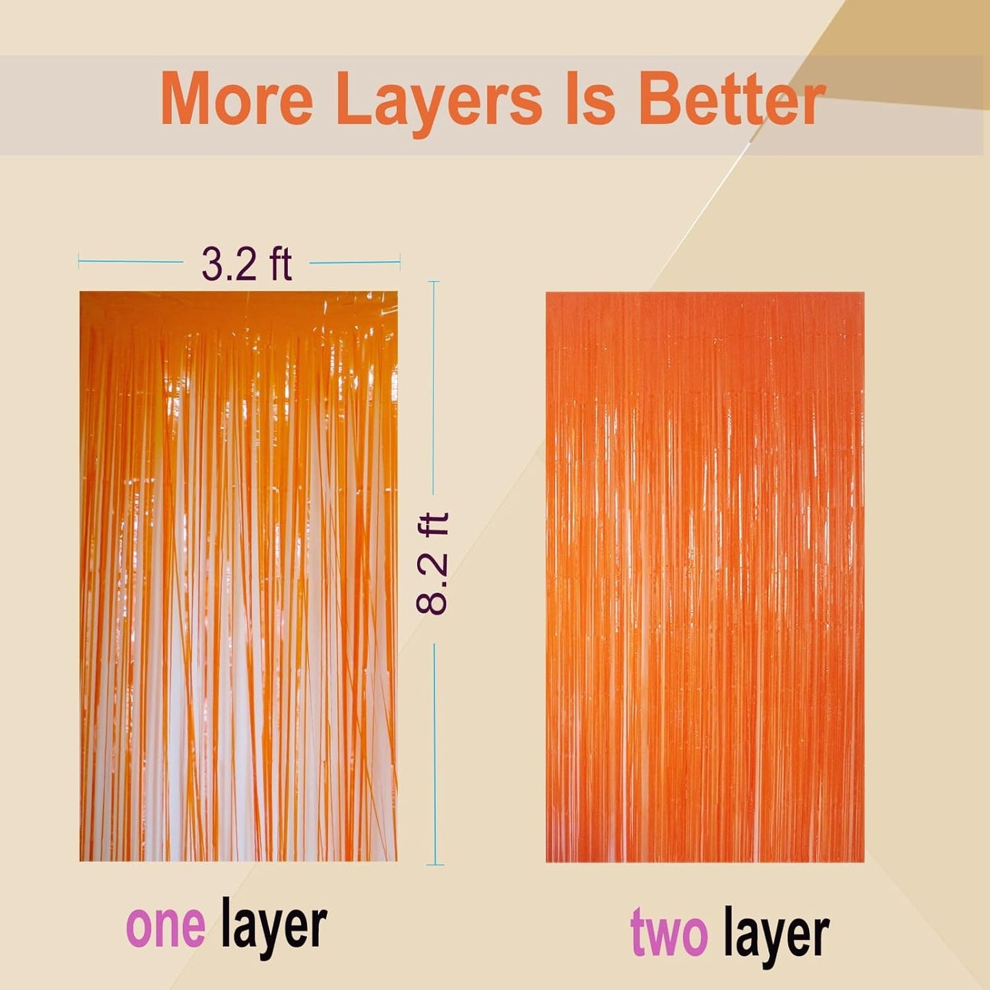 4Pack Orange Fringe Backdrop Curtains Orange Streamers for Halloween Decorations, Birthday Party Decorations