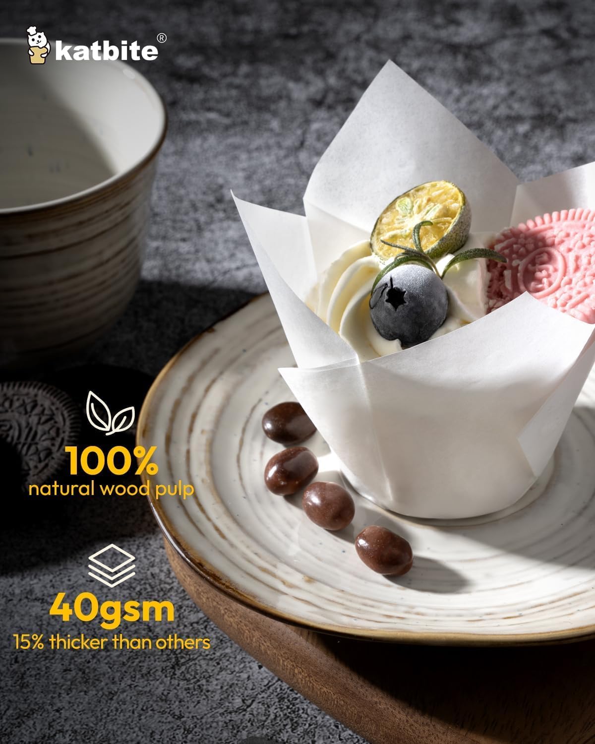 Katbite Tulip Cupcake Liners 200PCS, Muffin Baking Cupcake Liners Holders, Baking Cups, Cupcake Wrapper for Party, Wedding, Birthday(White)