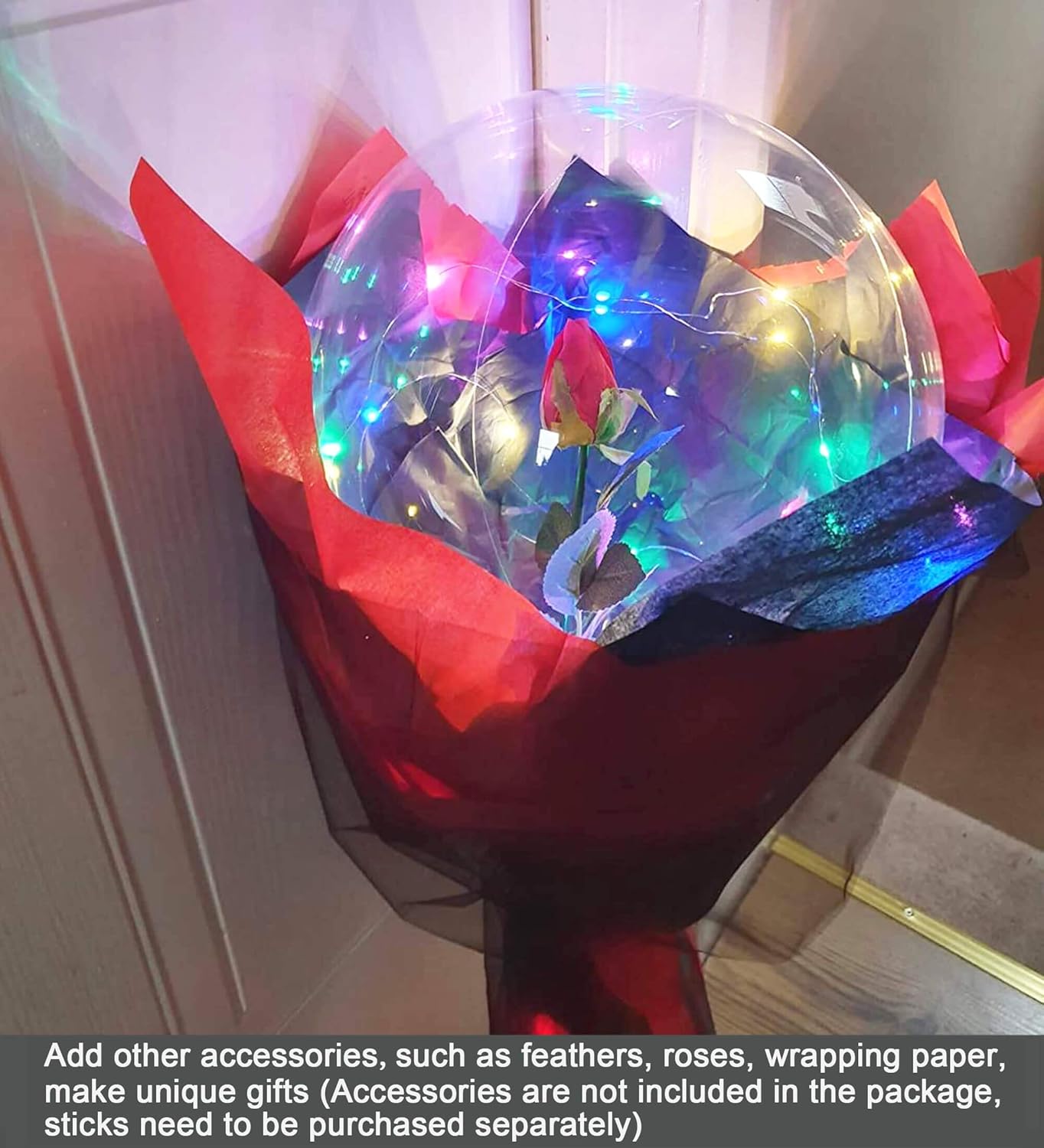 LED Balloons 10 Pack, Light Up Balloons 20 Inches Clear Helium Bobo Balloon, Glow Bubble Balloons with String Lights for Valentines Day Halloween Christmas Wedding Birthday Party Decoration