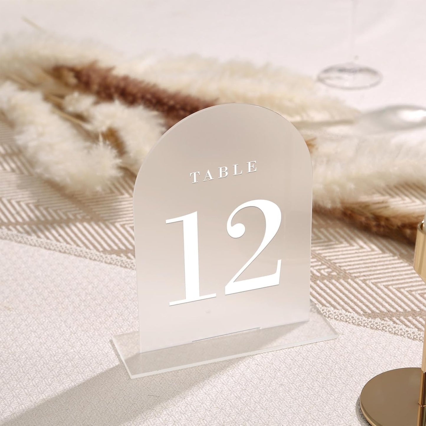 UNIQOOO Frosted Arch Wedding Table Numbers with Stands 1-15, 5x7" Acrylic Display Signs and Holders, Pack of 15, Perfect for Centerpiece, Reception, Decoration, Party, Anniversary, Event