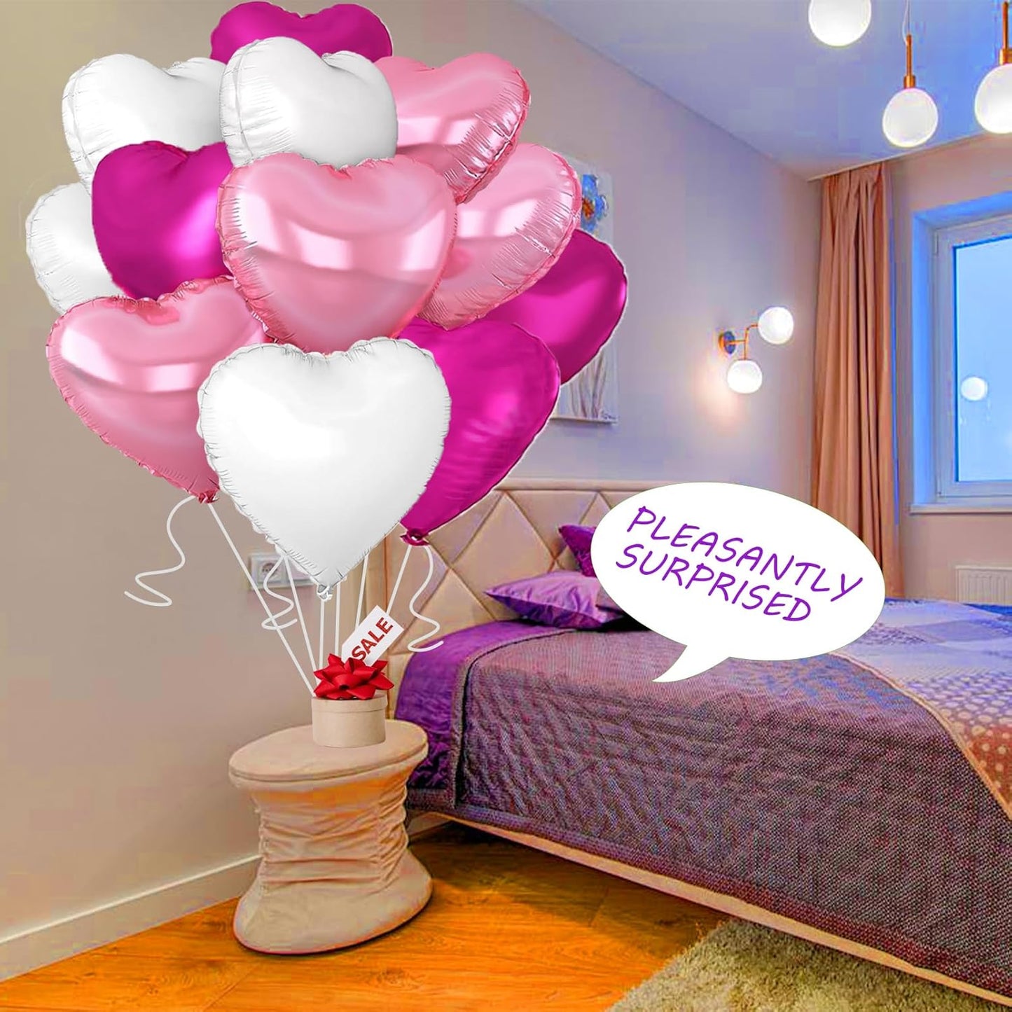 Rose Heart Balloons,18inch Bright Pink Heart Shaped Foil Balloons & White Helium Mylar Balloon for Anniversary Wedding Engagement Birthday Party Baby Shower Decorations(12Pcs)