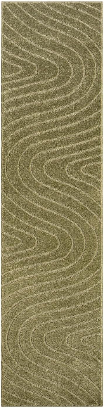 LUXE WEAVERS Modern Geometric Wave Green 2x8 Hallway Runner Rug, Contemporary Stain Resistant Carpet