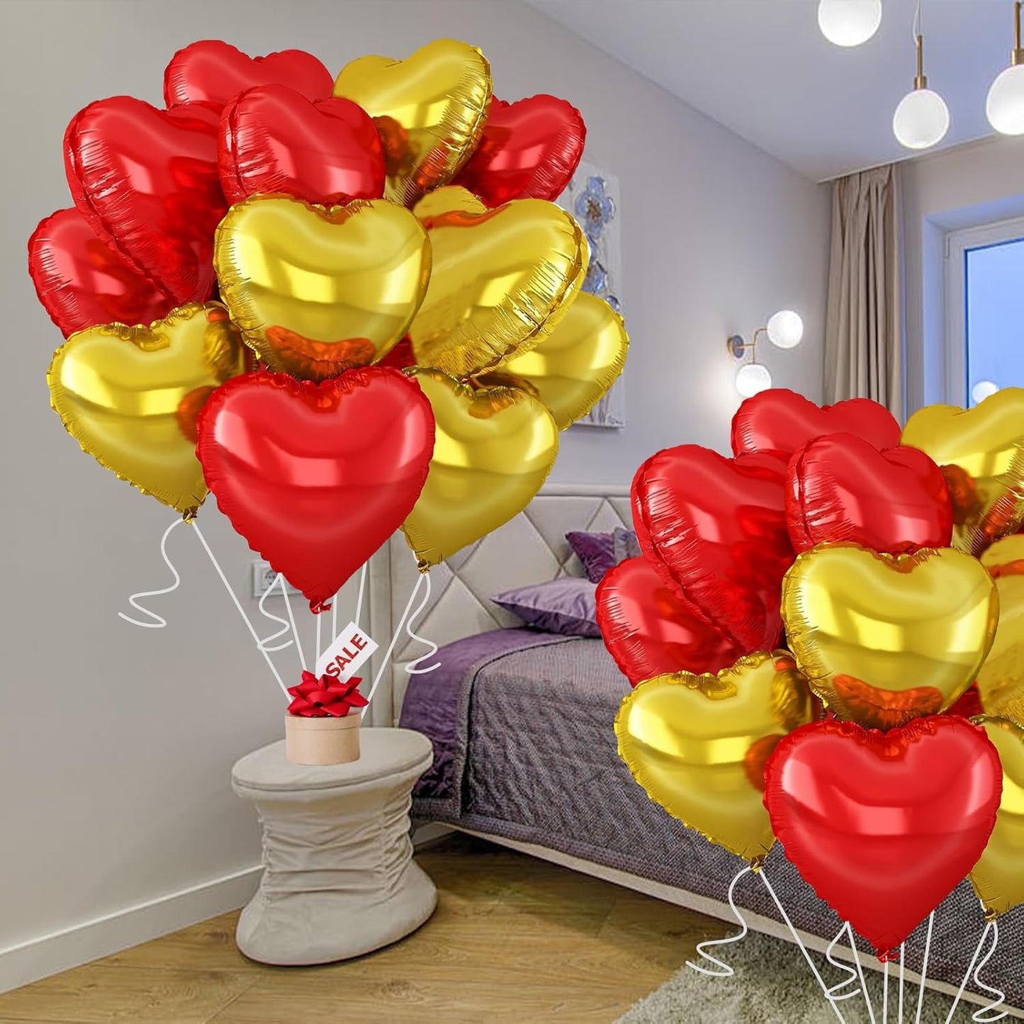 Gold-Red Heart Balloons,18inch Gold Heart Shaped Foil Balloons & Red Foil Balloon for Anniversary Wedding Engagement Birthday Party Valentines Day Decorations(12Pcs)