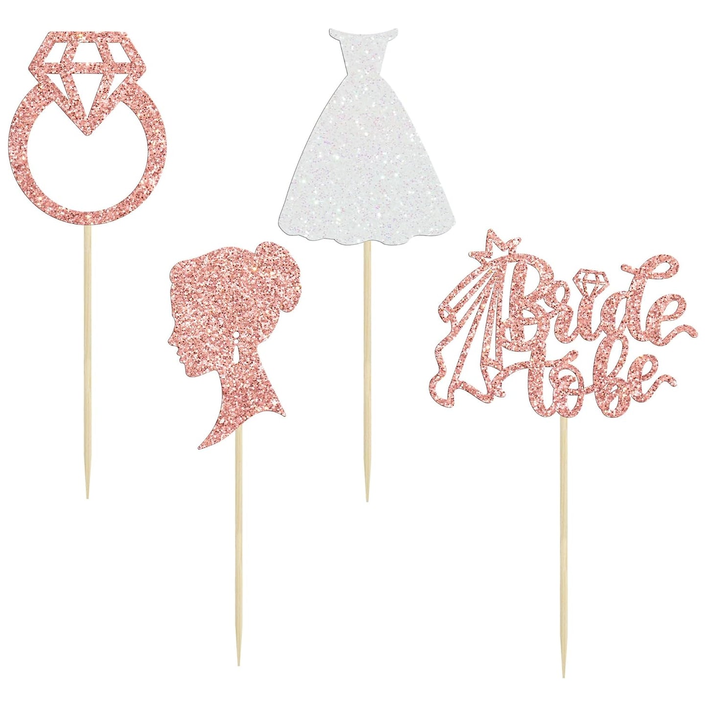 Gyufise 24 Pack Rose Gold Glitter Bride to Be Cupcake Toppers with Heart Ring Dress Bridal Shower Cupcake Picks Wedding Engagement Bachelorette Party Cake Decorations Supplies