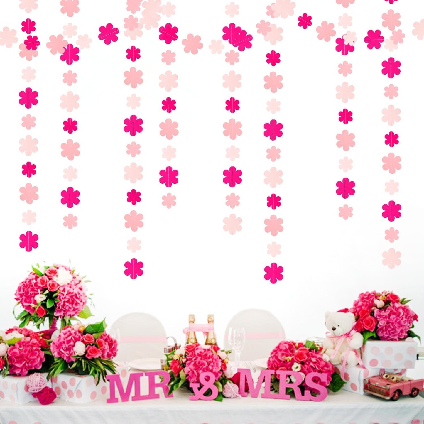 Pink Party-Decorations Streamers-Garland - 52ft Flower Hanging Paper Banner, Birthday Baby Bridal Shower Bachelorette Wedding Decor Hugfond