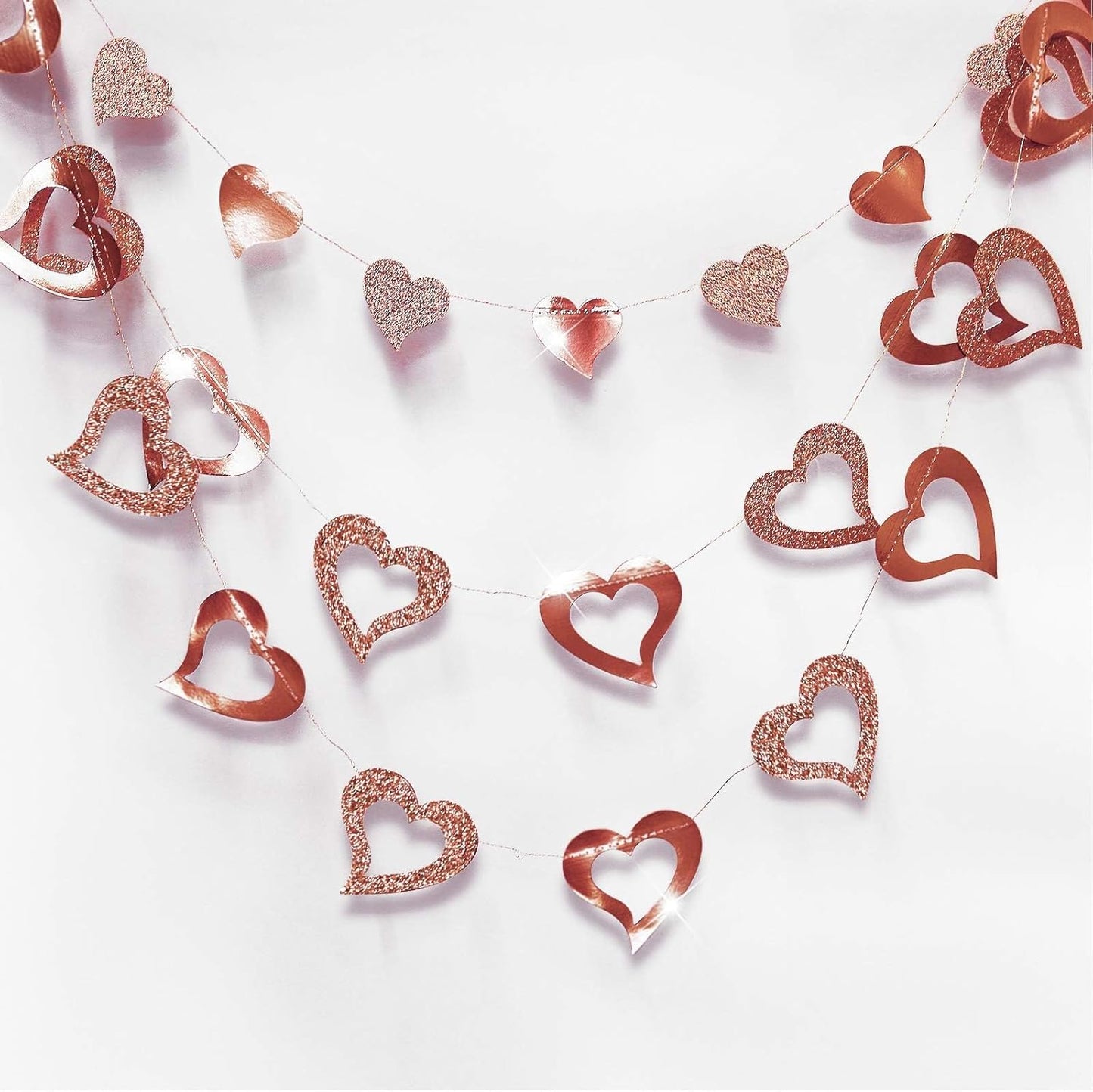 Cheerland Rose Gold Heart Garland Glitter Valentine Day Mothers Day Wedding Engagement Anniversary Bridal Shower Baby Shower Bachelorette Party Decorations Backdrop Banner Hanging Decor