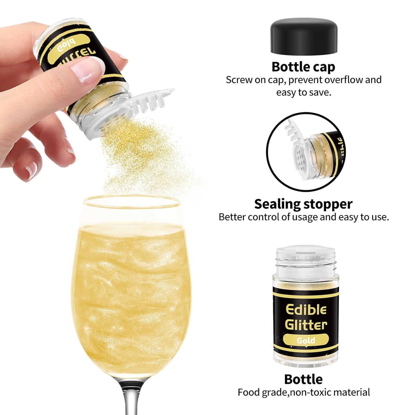 JIUPIN Edible Glitter - 8 Colors Luster Dust Edible, Edible Glitter Powder, Food Grade Cake Decorating Shimmering Glitter for Drinks, Chocolate, Candy, Chocolate - 3g/bottle