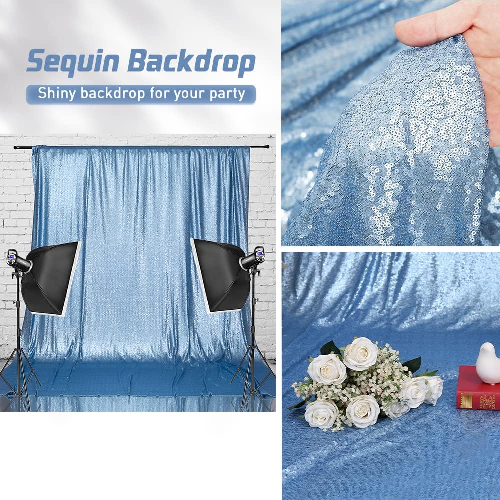 Eternal Beauty Baby Blue Sequin Backdrop, 4x7 Ft Glitter Background Curtains for Shimmer Photography Party Wedding Birthday Back Drop Decor