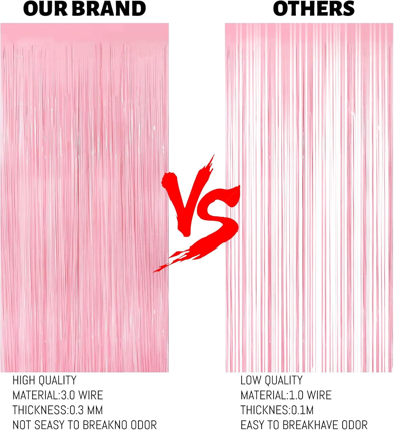 Keyali 2 Pack 3.3 * 8.3 ft Foil Curtain Metallic Tinsel Fringe Curtains Photo Booth Props Backdrop for Birthday Wedding Engagement Baby Shower Christmas Holiday Celebration Party，Pastel Pink