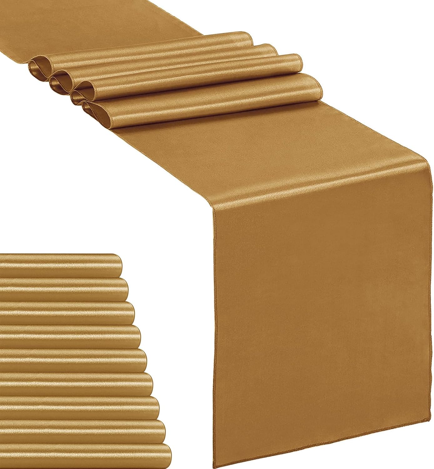 10-Pack Satin Table Runner Old Gold 12 x 108 inches Long, Table Runners for Wedding, Birthday Parties, Banquets Decorations（10 Pack, 12x108 Inch, Old Gold）
