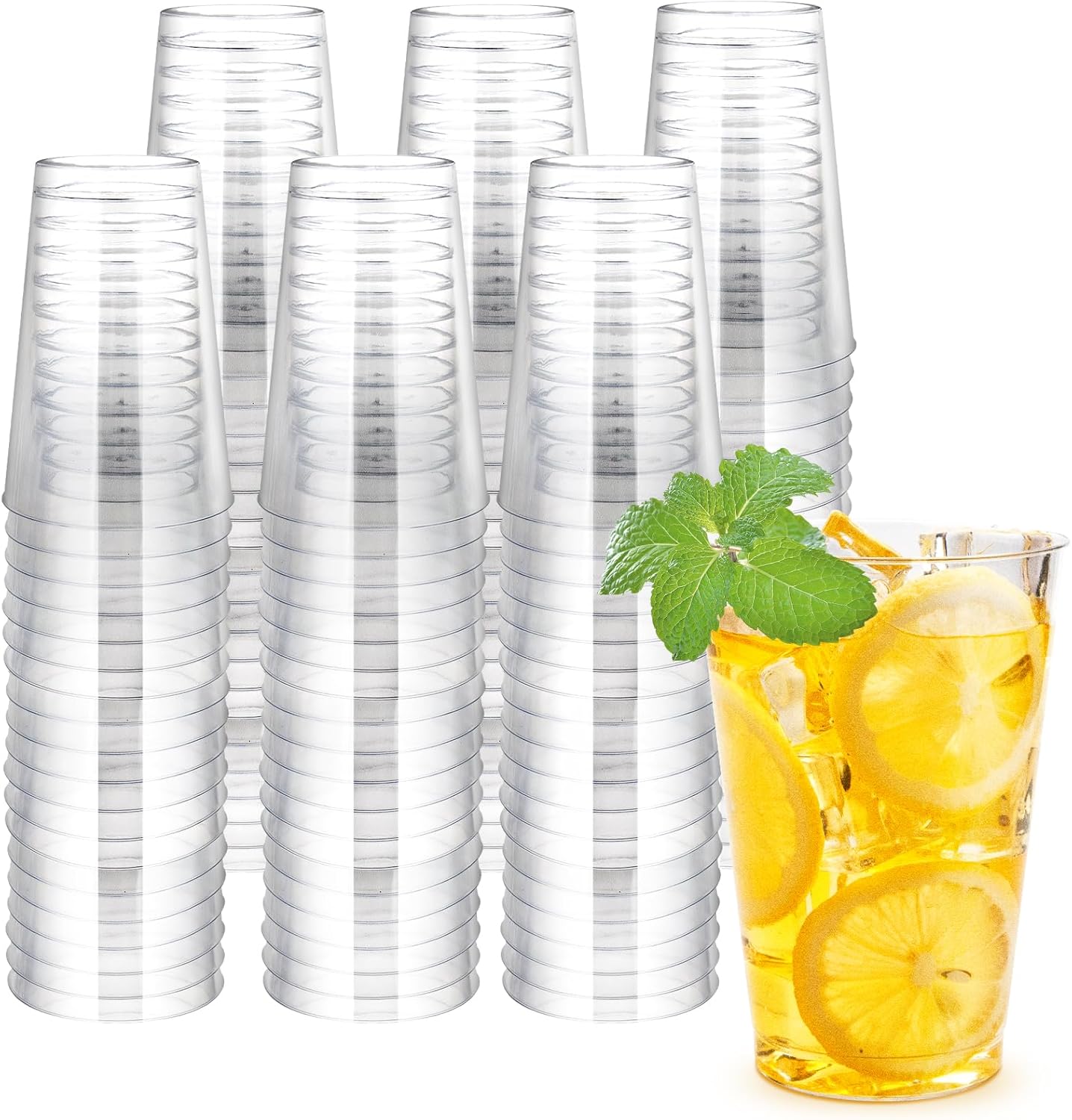 100Counts 12 OZ. Hard Plastic Cups Fancy Disposable Cups for Party, 12 Ounce Clear Elegant Wedding Cups Disposable Wine Glasses for Parties
