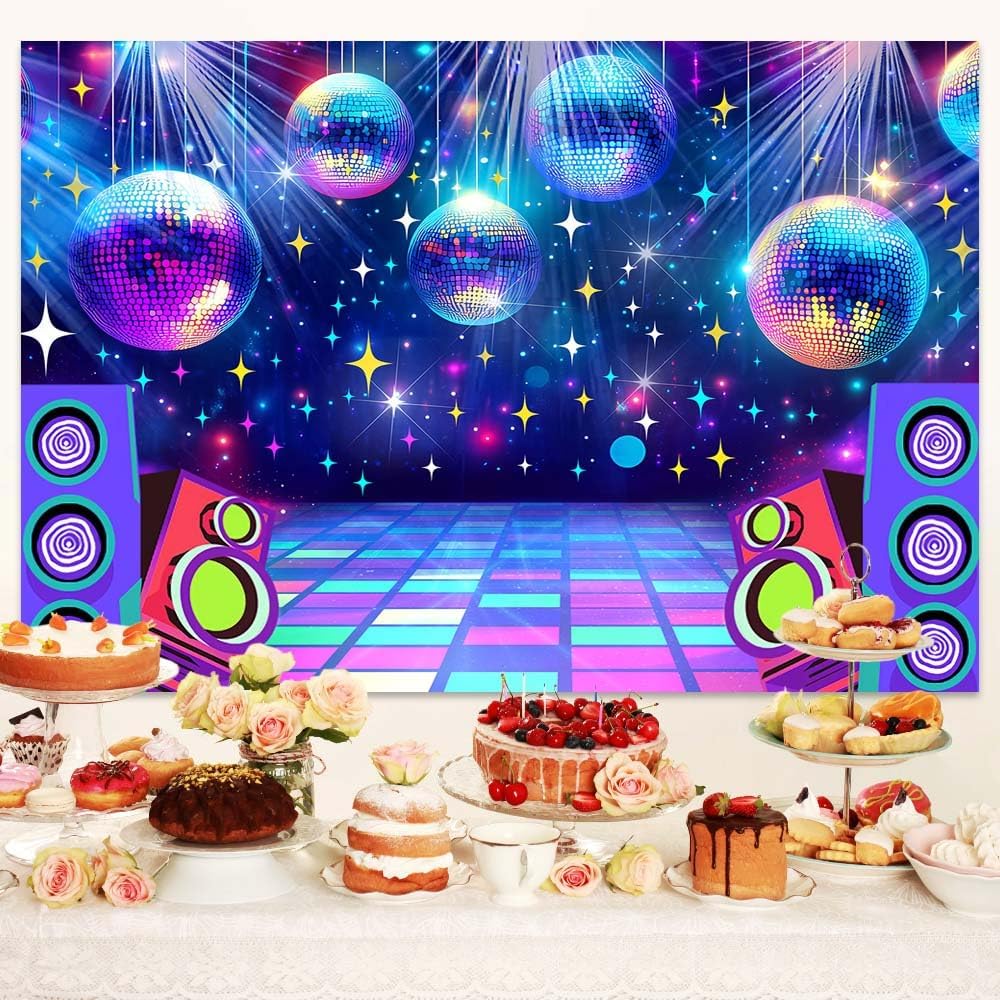 Dance Party Backdrop Retro 80s 90s Theme Stage Dance Ball Music Birthday Party Decoration DJ Photography Background 6 x 4 ft for Baby Shower Picture Photo Shoot Polyester Fabric,Multi1