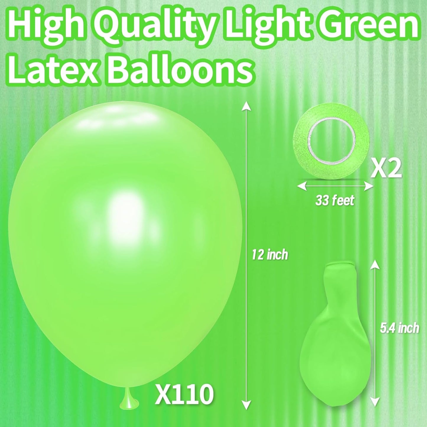KAWKALSH Lime Green Latex Party Balloons, 110 Pack 12 inch Light Green Balloons Round Helium Fruit Green Balloons for Birthday Dinosaur Jungle Baby Shower Party Decoration