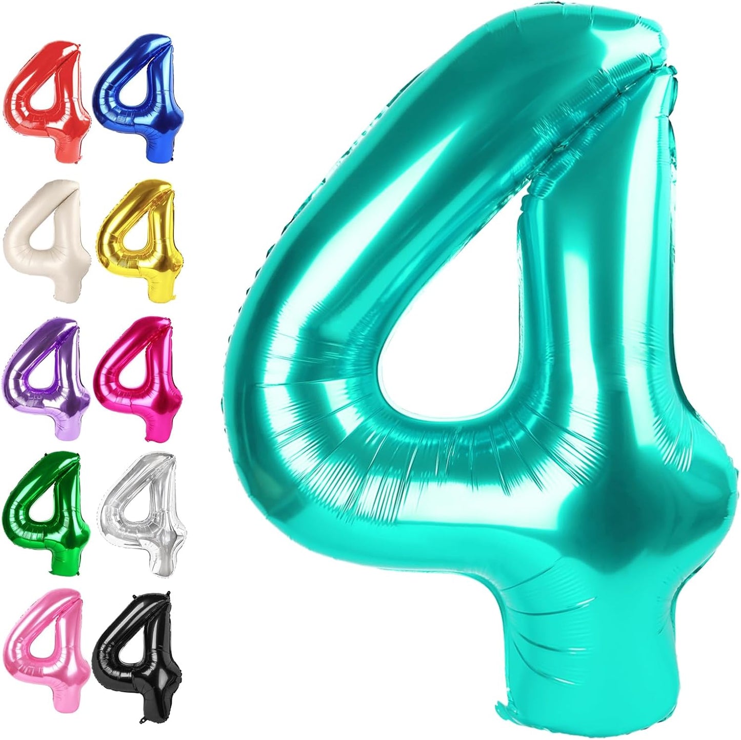 40 Inch Teal Blue Large Number 4 Balloons, Giant Foil Number Four 14 24 34 40 44 Balloons, Teal Blue Mylar Big Balloon for Anniversary Graduation Decorations