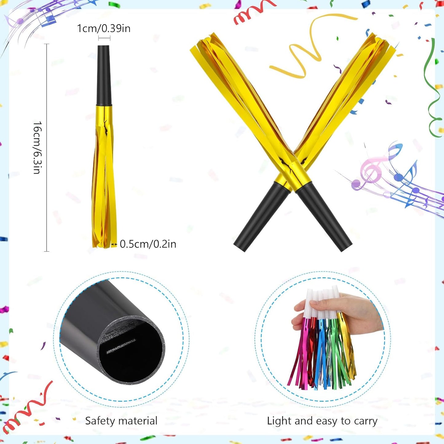 24 Pcs Gold Noise Makers Glitter Metallic Fringed Noise Makers Horns for Baby Shower, Kids Birthday, New Year Party Favor - Gold