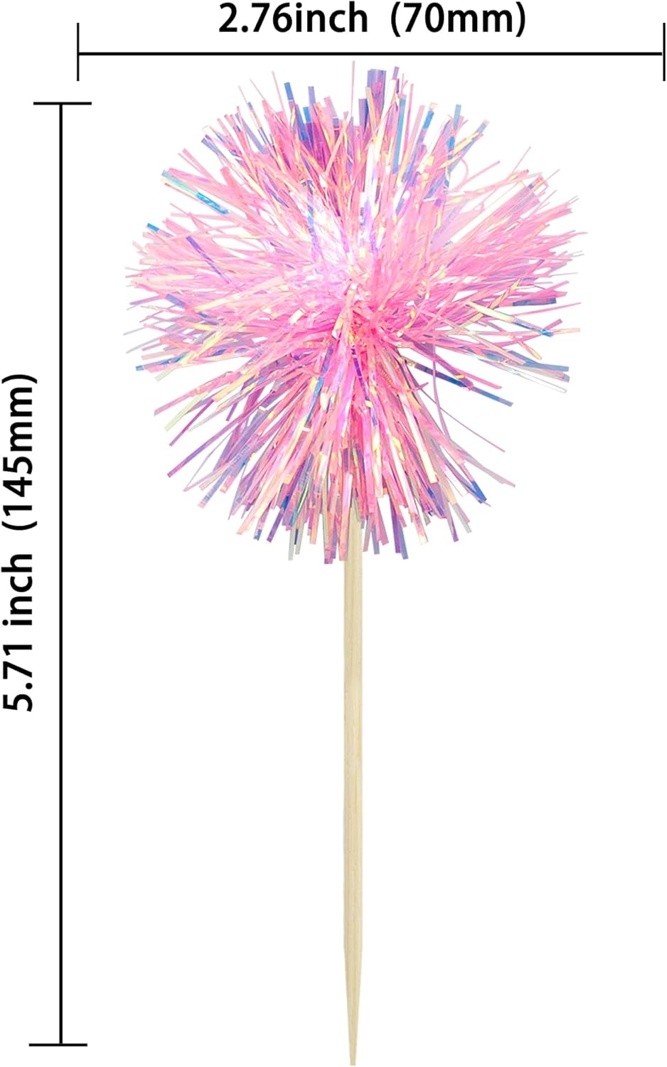 Gyufise 30Pcs Foil Firework Cupcake Toppers Sparkle Tinsel Cake Toppers Tinsel Drink Cake Decoration Cocktail Picks for Birthday Wedding Graduation Party Supplies Dark Pink