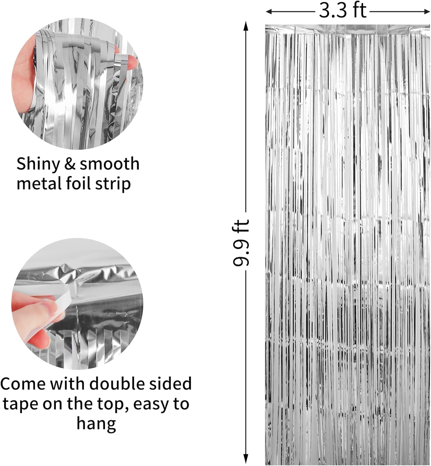 Crosize 4 Pack 3.3 x 9.9 ft Silver Foil Fringe Curtains Party Decorations, Silver Tinsel Curtain Backdrop for Parties, Door Streamers, Glitter Streamer Fringe Backdrop for Birthday Decoration