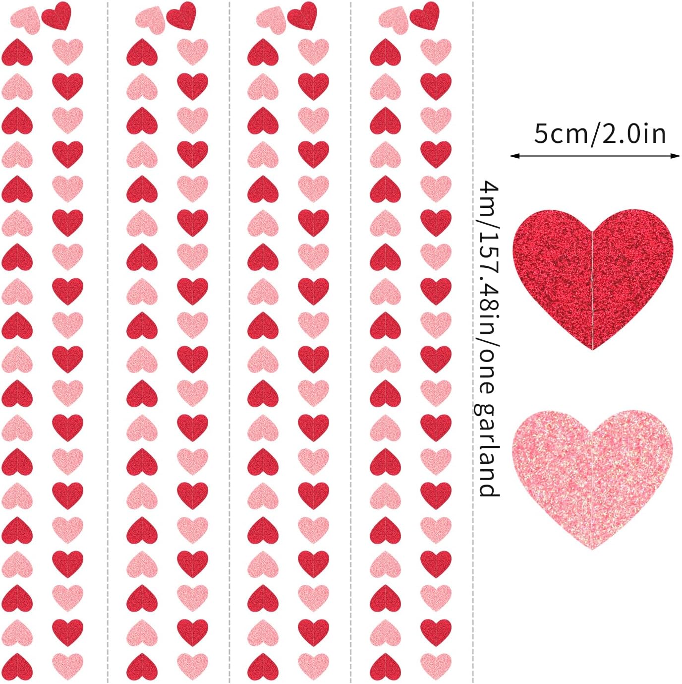 Red Pink Party-Decorations Heart Garland - 52ft Streamers Paper Banner,Proposal Anniversary Romantic Birthday Baby Shower Rustic Wedding Hanging Ornaments Decor Hugfond