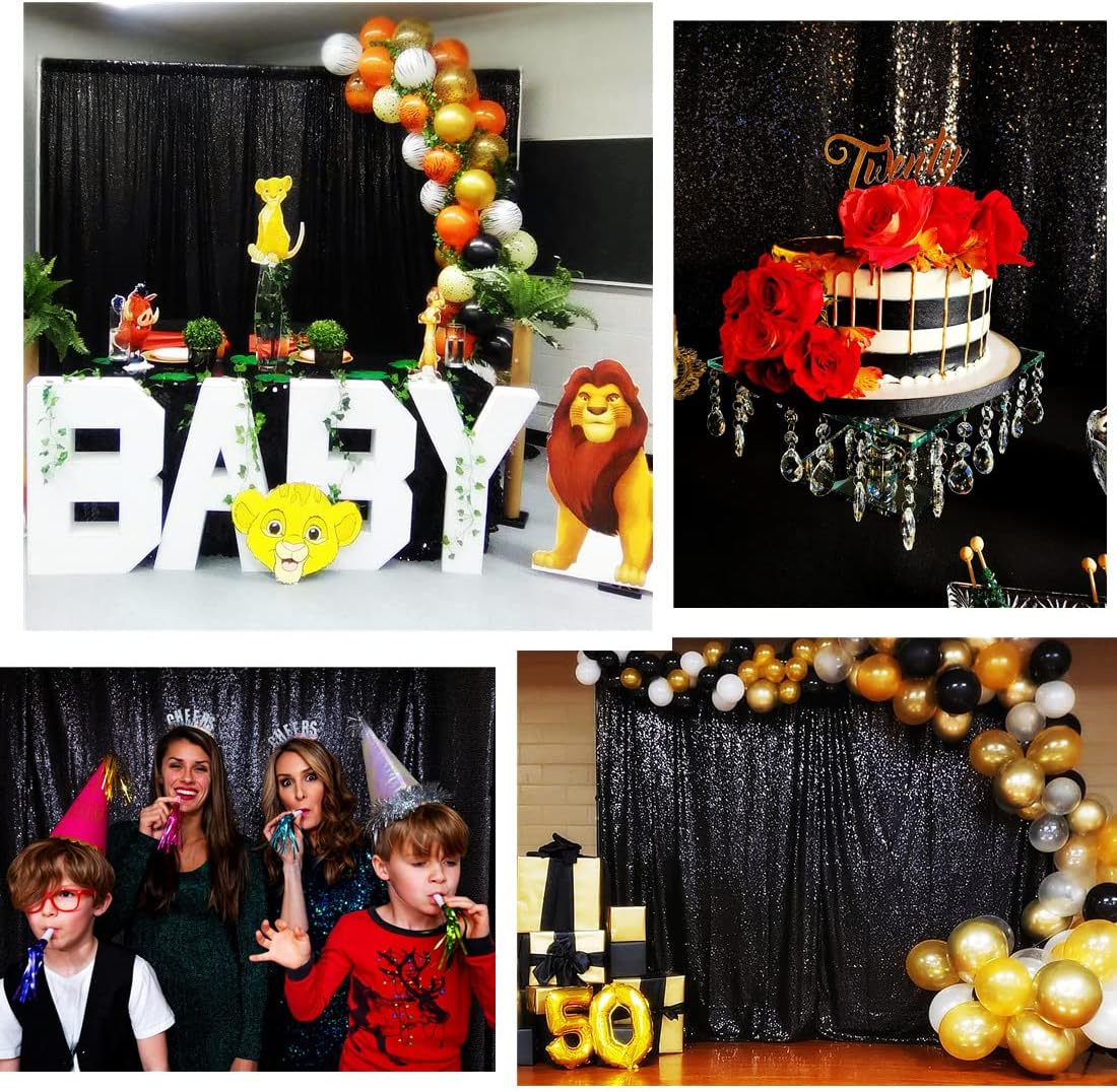 Poise3EHome 6FT x 8FT Black Sequin Photography Backdrop Curtain for Party Decoration