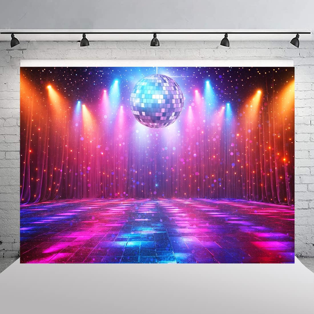 Disco Decorations Backdrop, Retro Glow Party 70s 80s 90s Theme Stage Dance Background Disco Party Decoration, Polyester Banner PartyBackdrop for Birthday Prom Portrait Photo Props 12x10ft