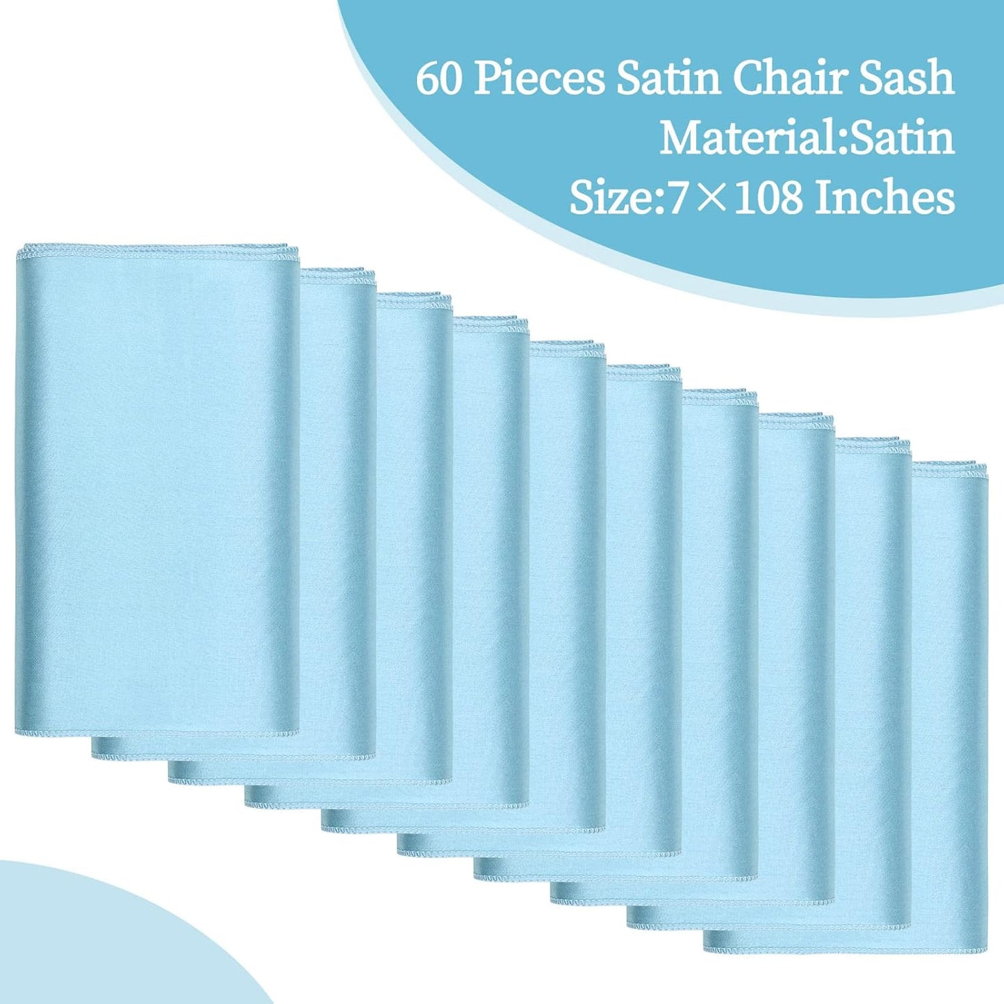 fani 60 PCS Baby Blue Satin Chair Sashes Bows Universal Chair Cover for Wedding Reception Restaurant Event Decoration Banquet,Party,Hotel Event Decorations (7 x 108 inch)