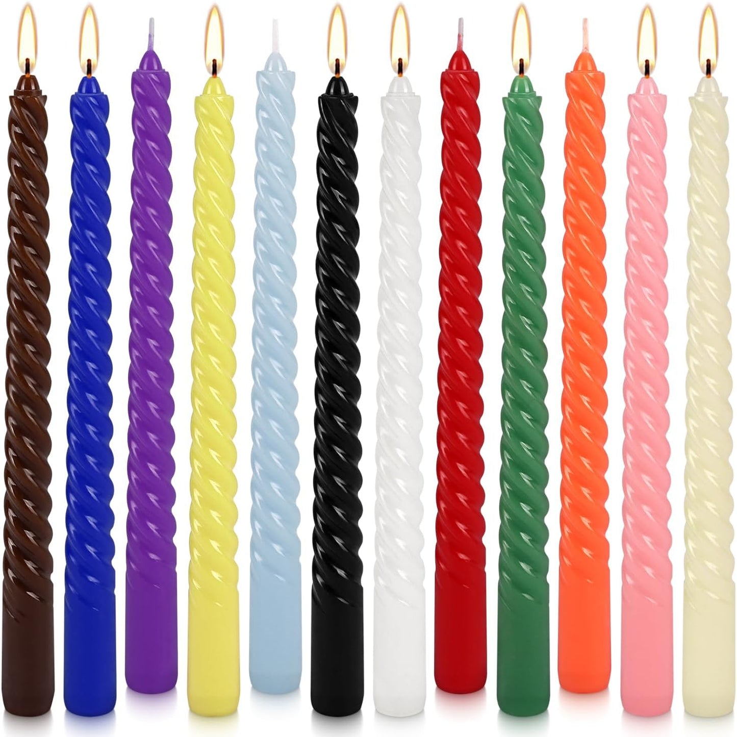 12-Pack 12-Color Spiral Taper Candles - 10 Inch Dripless & Long-Lasting Burn, Decorative Twisted Candles for Wedding, Birthday, Christmas, Home Decor, Party Supplies (Premium Wax, Unscented)