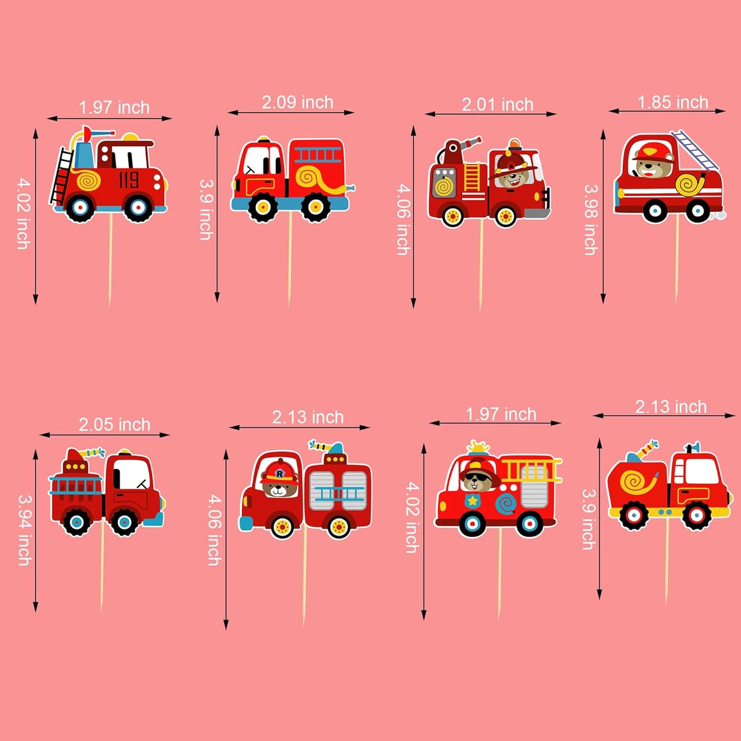 24pcs Fire Truck Cupcake Toppers Bear Firefighter Fire Truck Birthday Decorations Fireman Birthday Party Decorations
