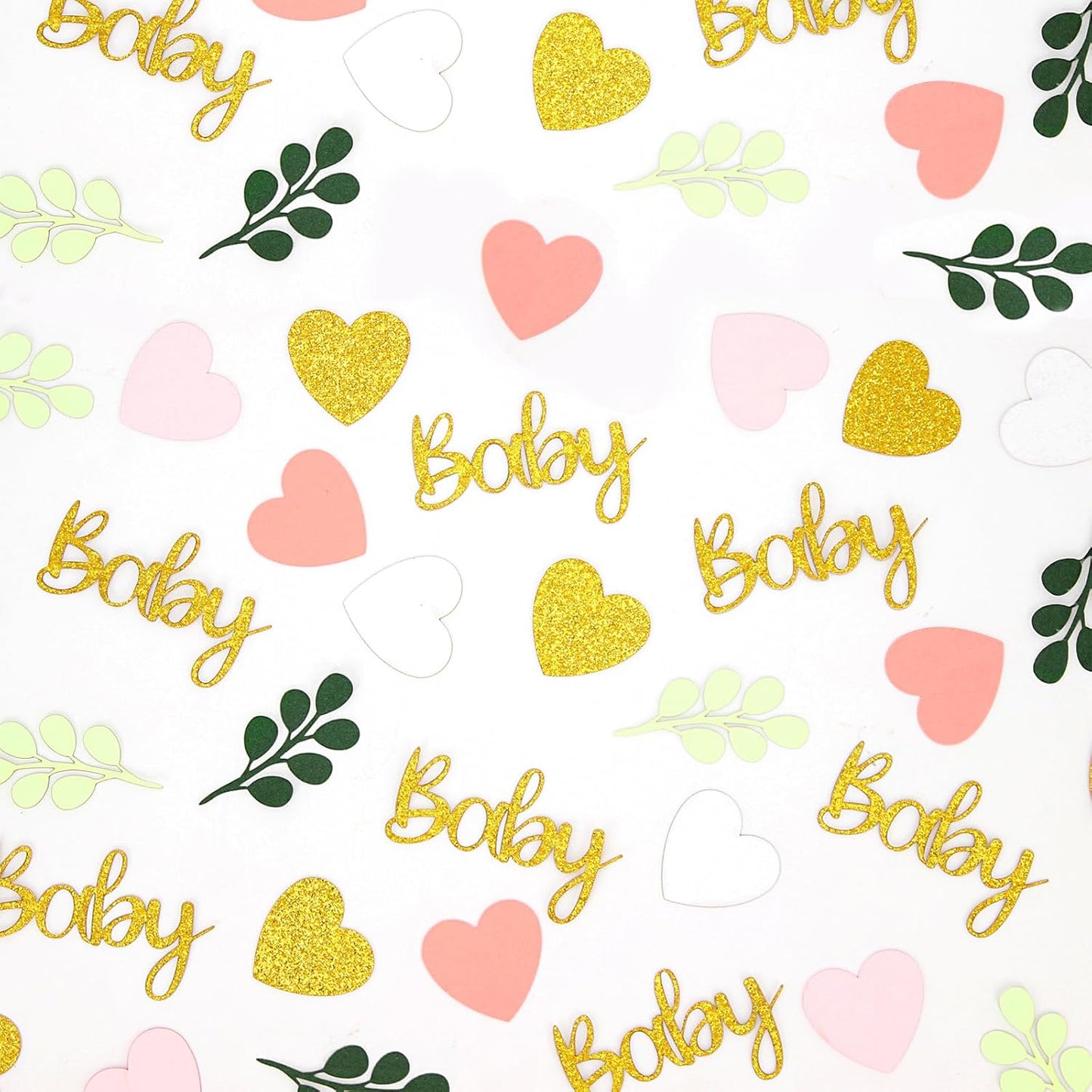 200PC Greenery Baby Shower Confetti Pink and Sage Green Baby Shower Decorations for Girl Eucalyptus Hearts Table Scatters for Its a Girl Party Decor Supplies