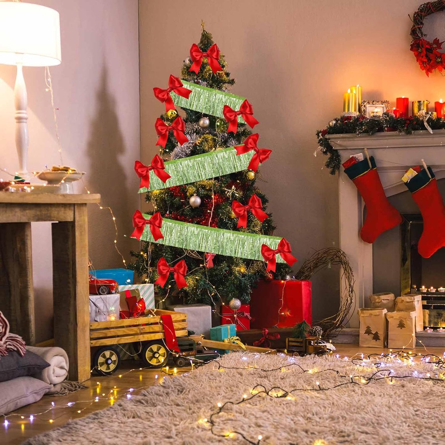 6 Pack 10 Feet Light Green Foil Fringe Garland Metallic Tinsel Streamers Banner Wall Hanging Curtain Backdrop for Parade Floats, Birthday, Graduate, Mother's Day, Wedding Party Decoration