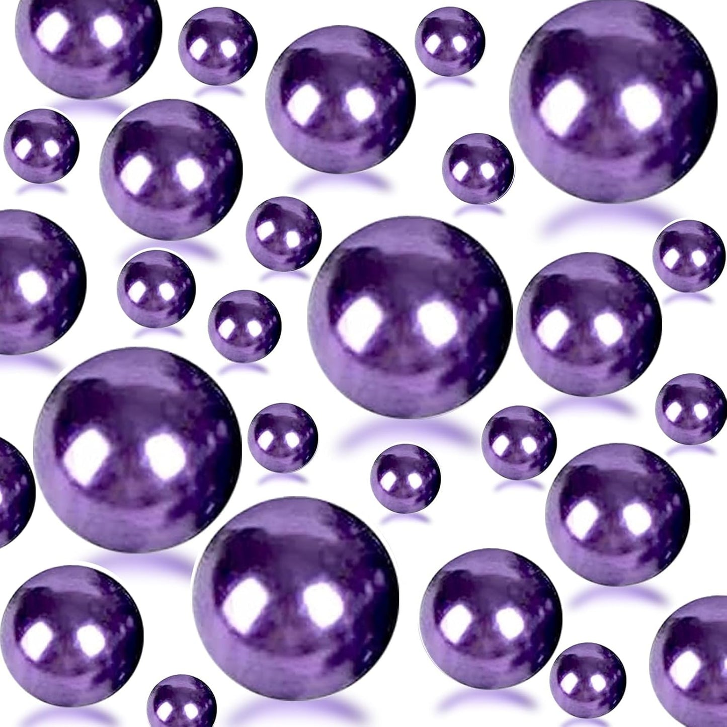 300Pcs Dark Purple Polished No Hole Faux Pearl Beads for Vase Filling Decorations, Plastic Pearls Vase Fillers, Table Scatters, Wedding Centerpiece, Home Decor, 8/14/20 mm