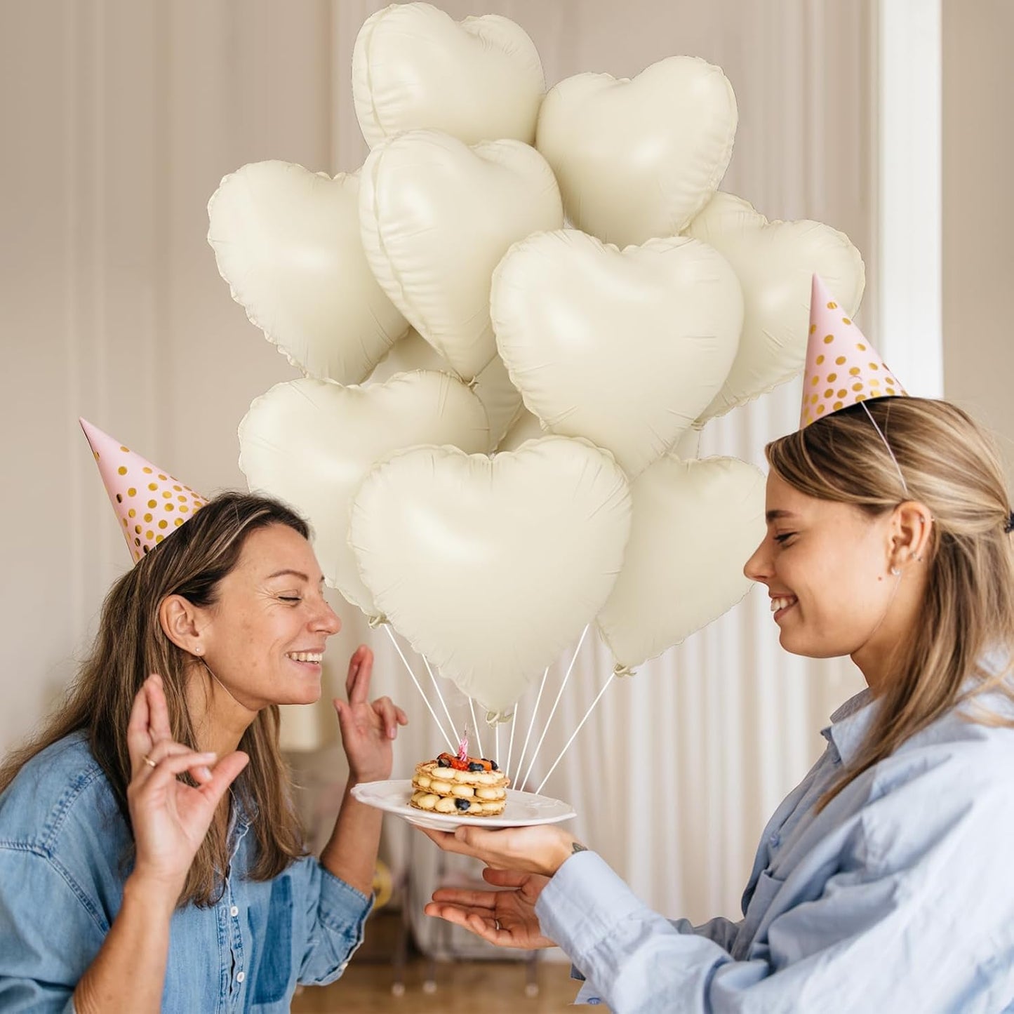 White Heart Balloons,10Pcs Cream White Foil Heart Shaped Balloons,18Inch Beige Helium Polyester Film Balloon for Valentines,Engagement,Birthday,Baby Shower,Wedding Party Decorations