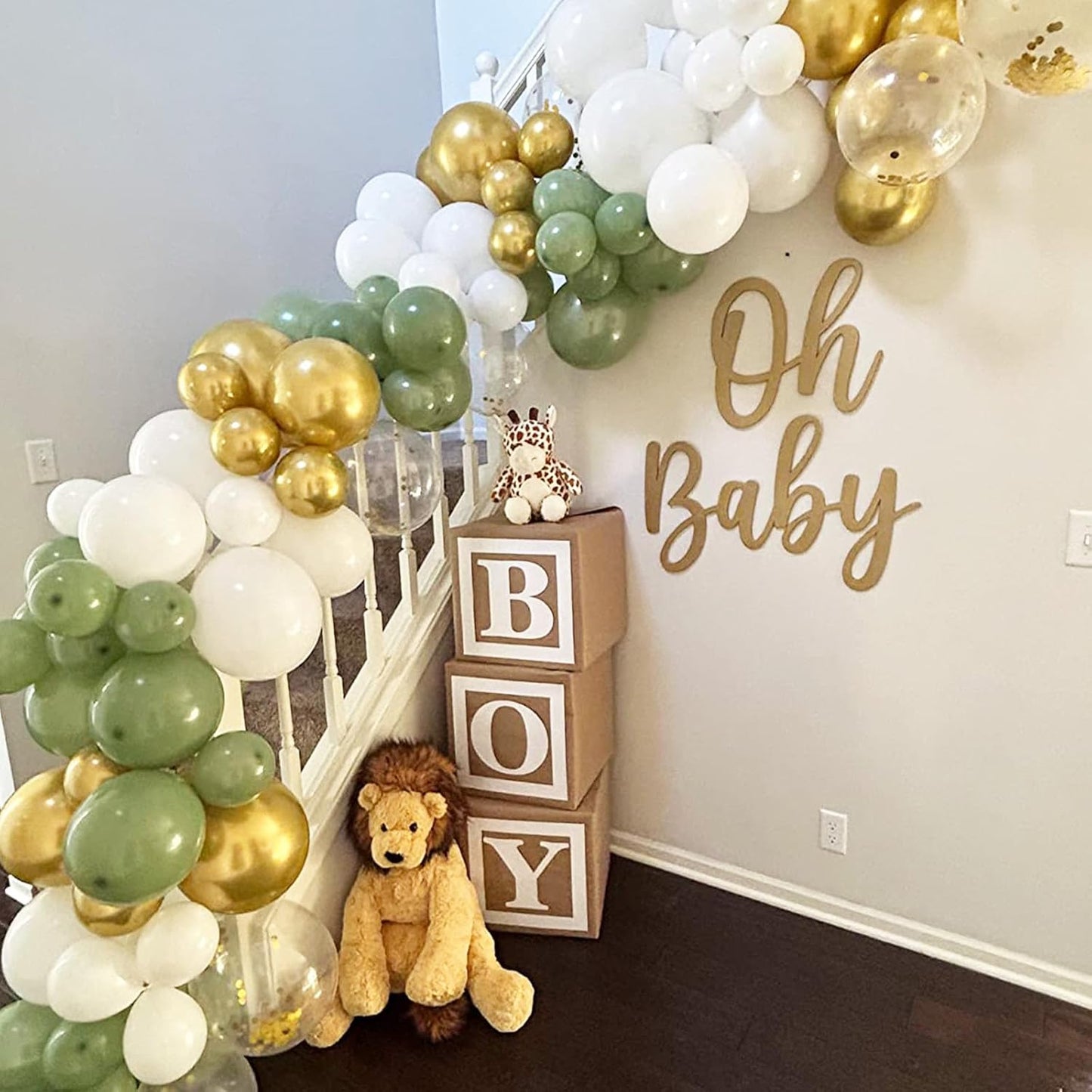 Sage Green Gold Balloons, 12 Inch Green White Metallic Gold Balloons, Olive Sand White Balloon Golded Confetti Latex Balloon for Birthday Wedding Baby Shower Party Decoration