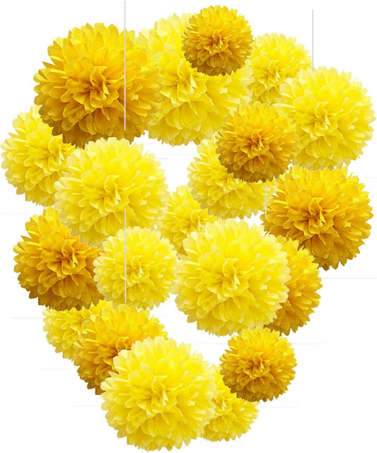 Capesaro Yellow Paper Pom Poms - 10",12" Tissue Pom Poms Decorations for Party Hanging Decor - 12 Piece Set