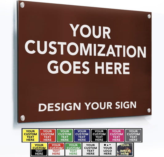 SPEEDYOOKS Custom Outdoor Metal Sign, Personalized Aluminum, Customized Safety, Business, Waterproof (Brown Background, 14x10 In)