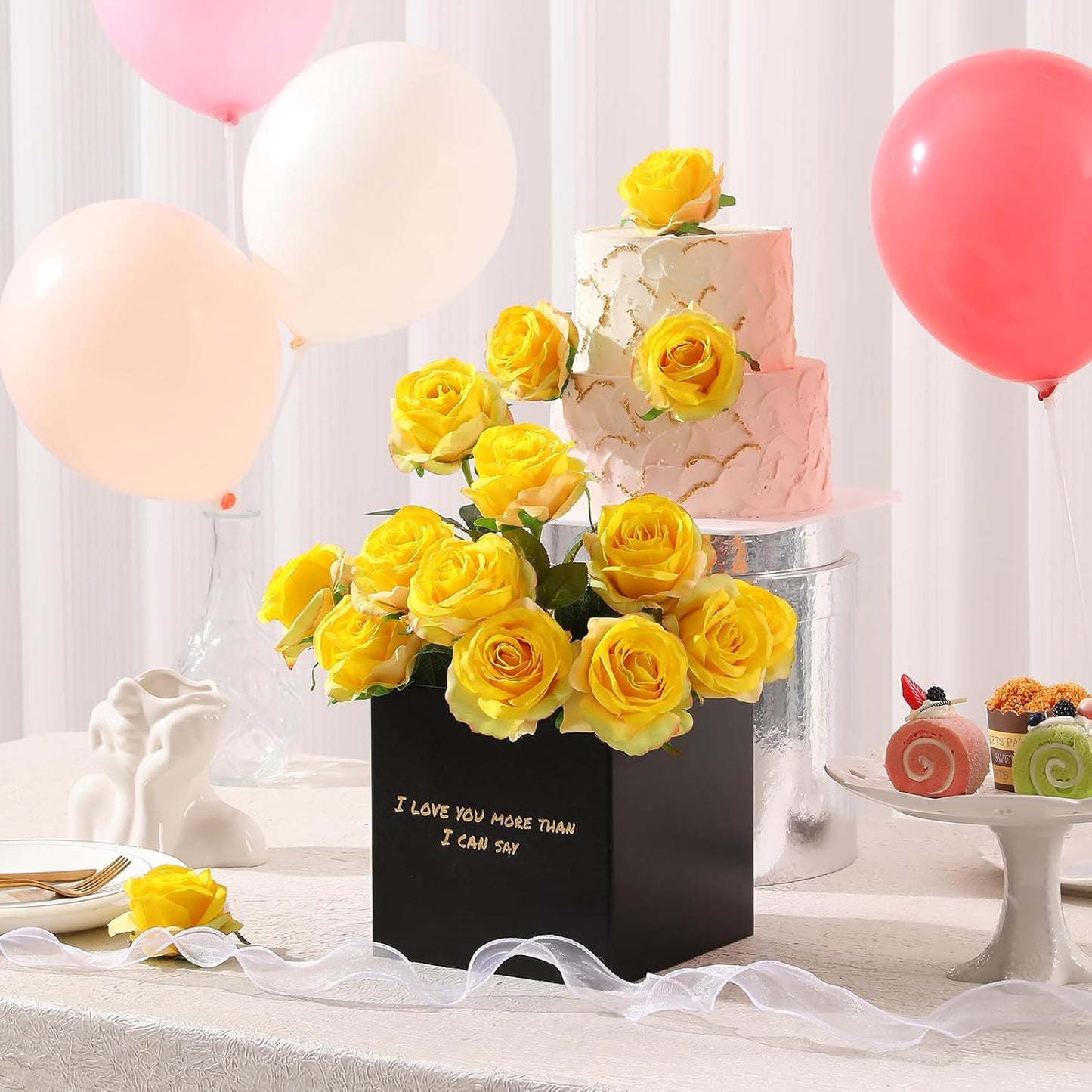 Tifuly Yellow Roses Artificial Flowers -12 pcs Realistic Single Long Stem Fake Silk Roses Bouquet for Party Home Wedding Centerpiece Office DIY Decor