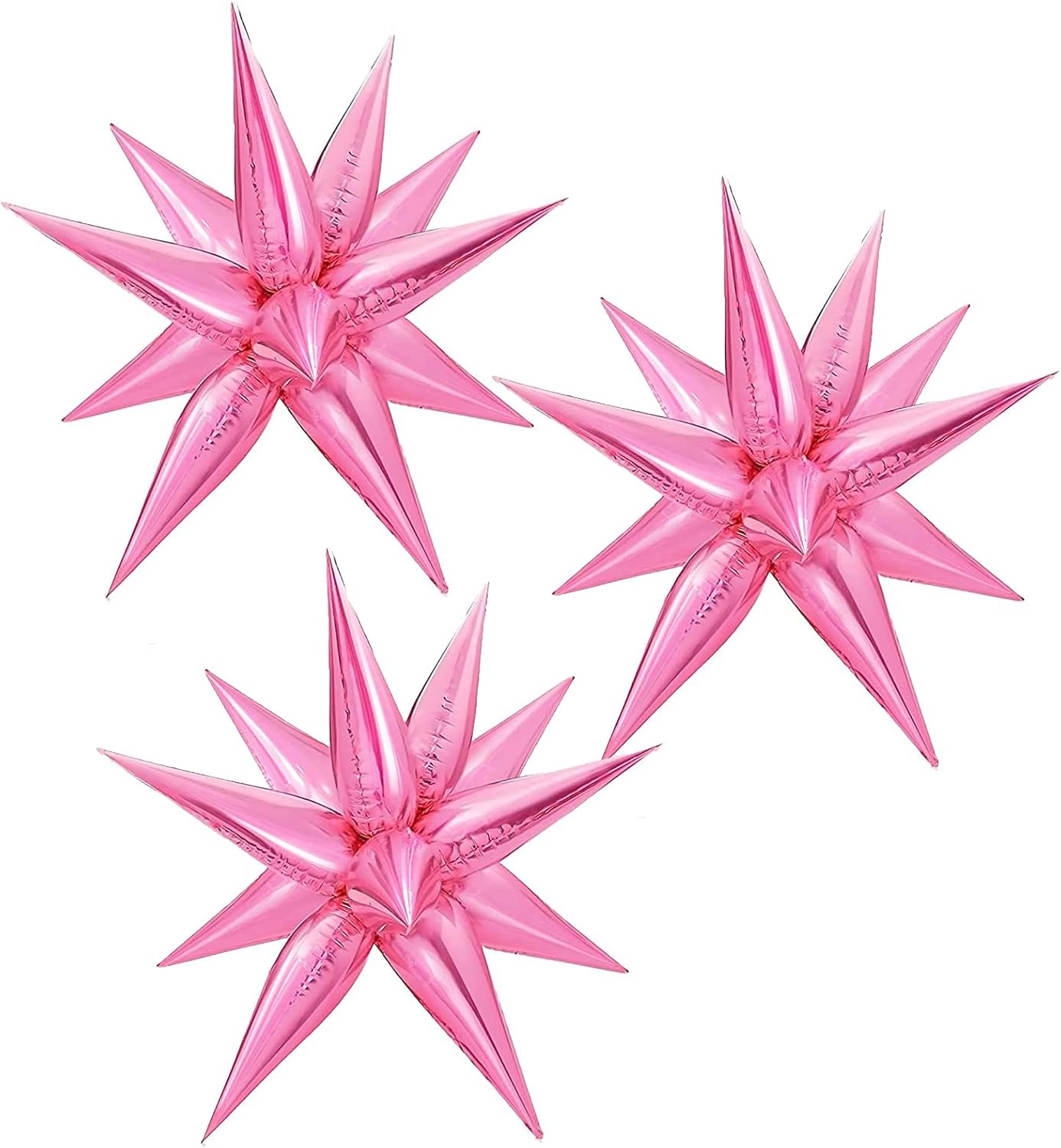 3pcs 26inch 3D Explosion Star foil balloon, Candy Pink Foil Cone star burst Balloons for Birthday Wedding New Year Party Event